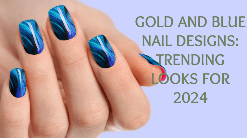 gold and blue nail designs