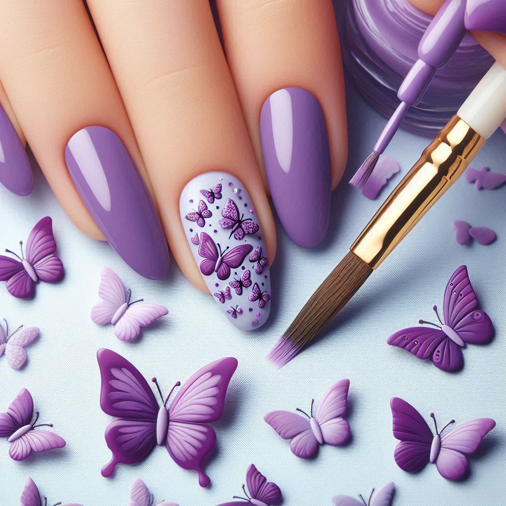 light purple butterfly nail designs