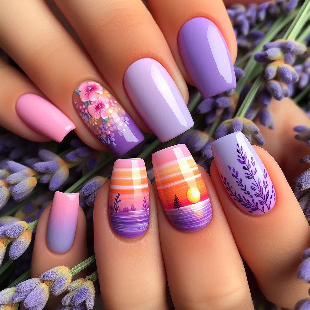 Summer Lavender nail designs