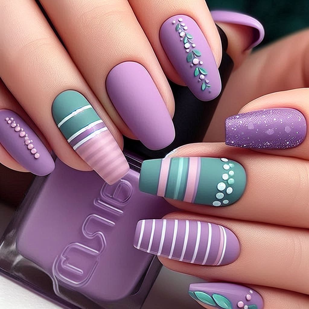  Lilac and Mint Green nail designs