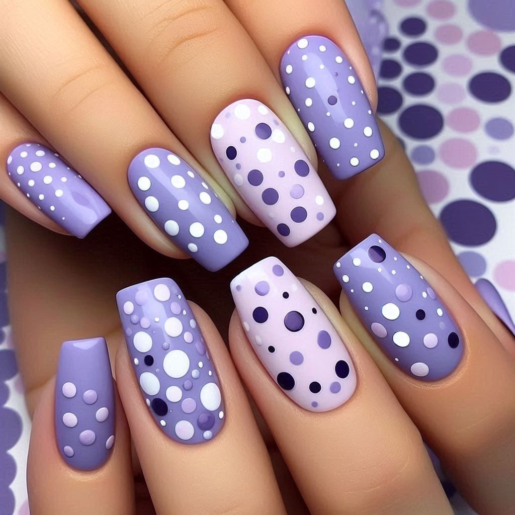 Lavender Polka Dots nail art