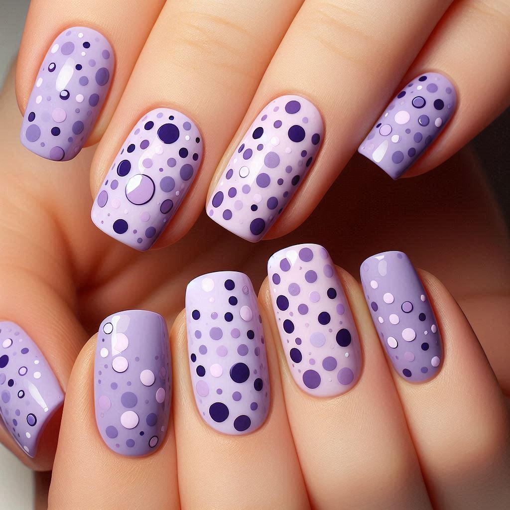 Lavender Polka Dots nail art