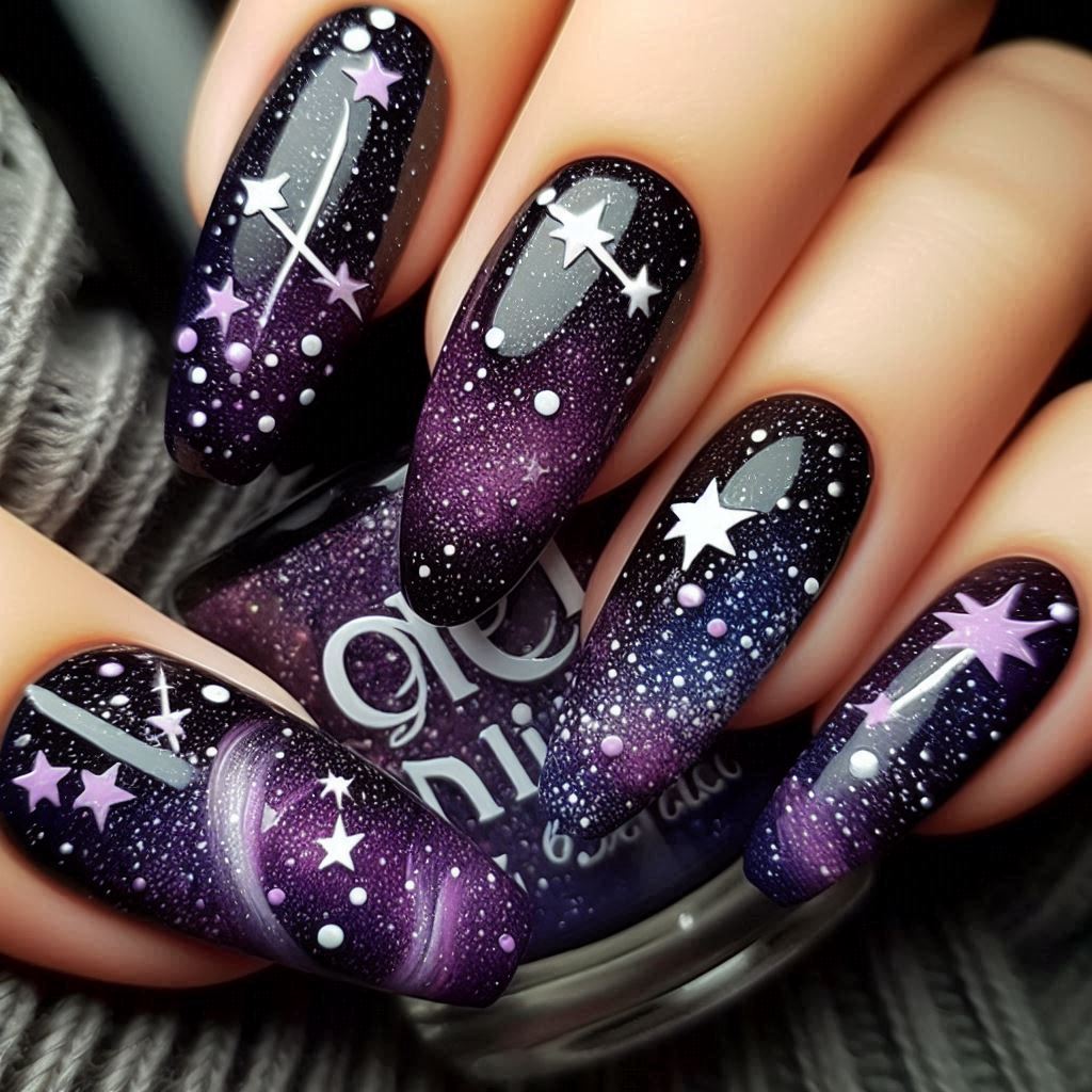 star and sky purple nail designs