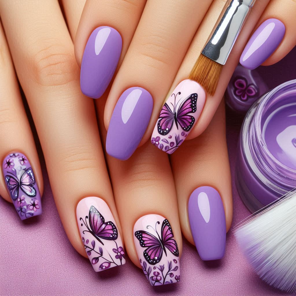 purple butterfly nail designs