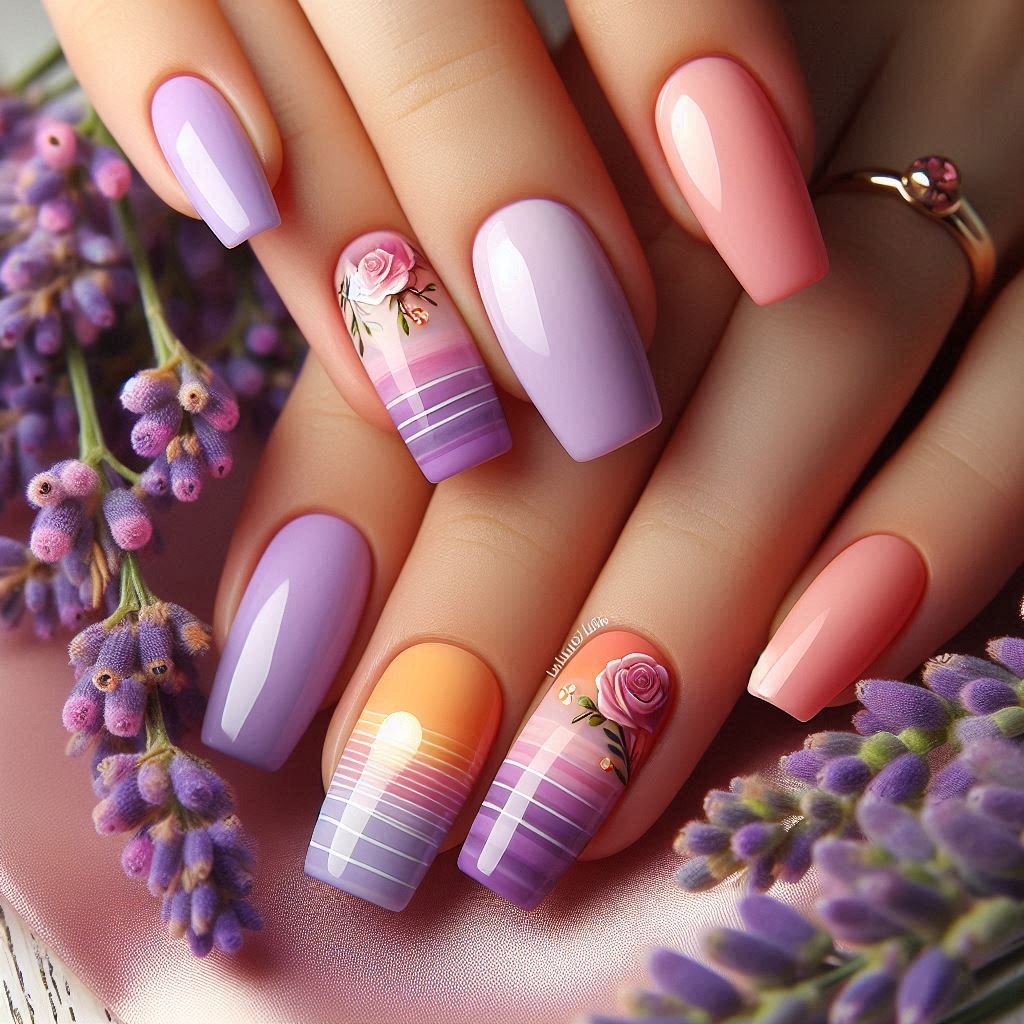 Summer Lavender nail designs