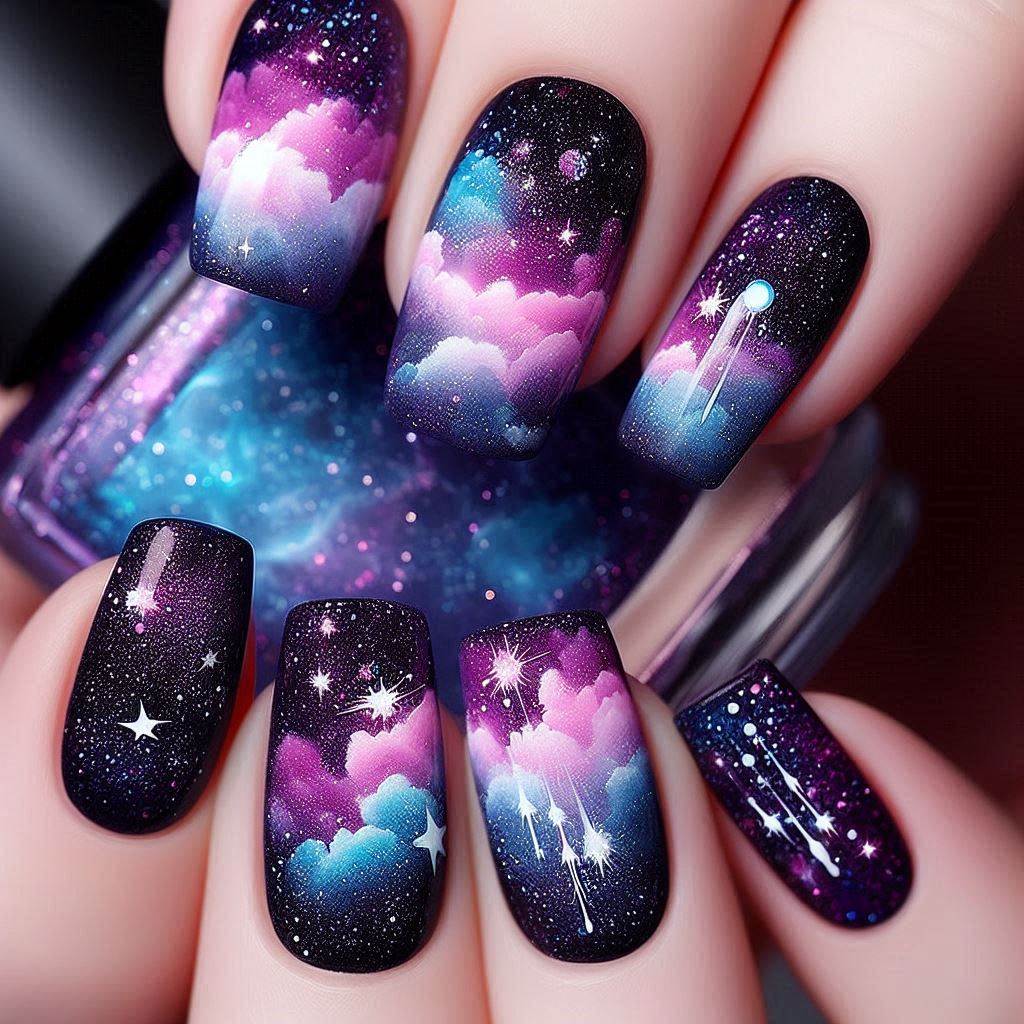 dark purple space nail designs