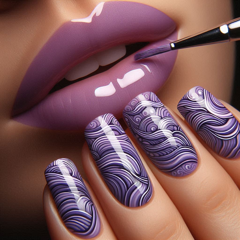 Wavy Lavender Lines nail art