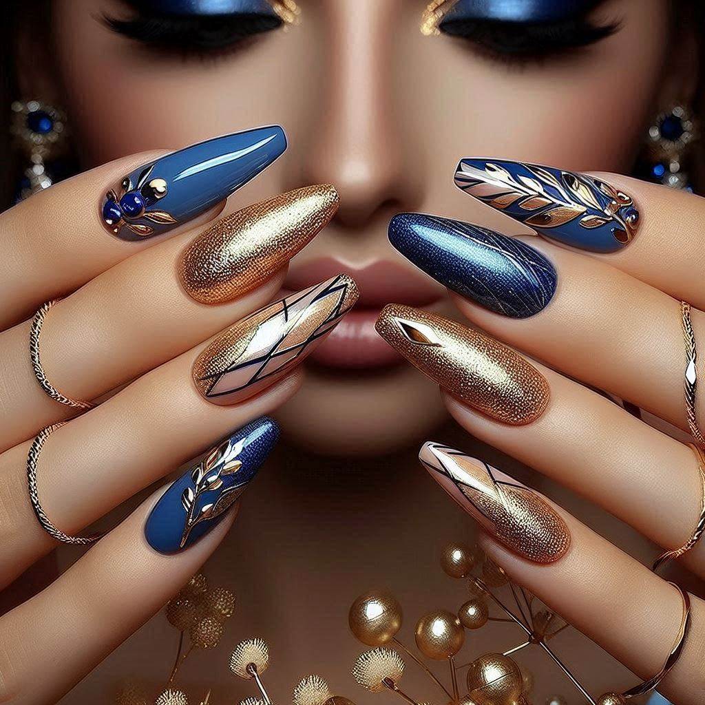 Royal Blue and Gold Nail Designs