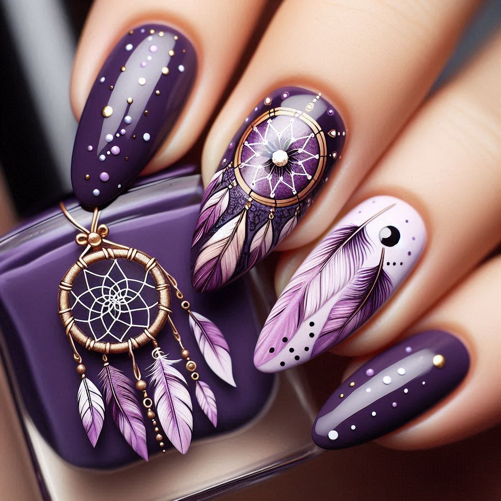 dark purple Dreamcatcher nail designs