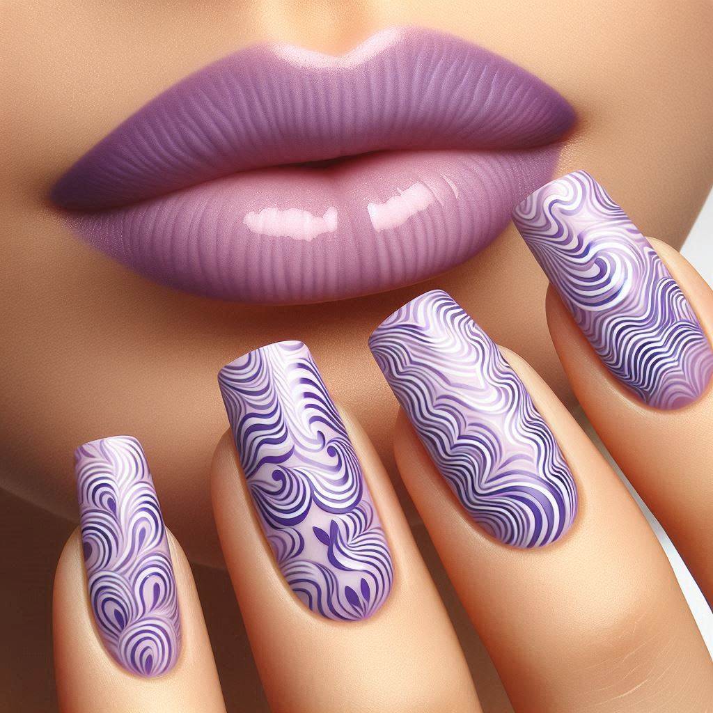 Wavy Lavender Lines nail art