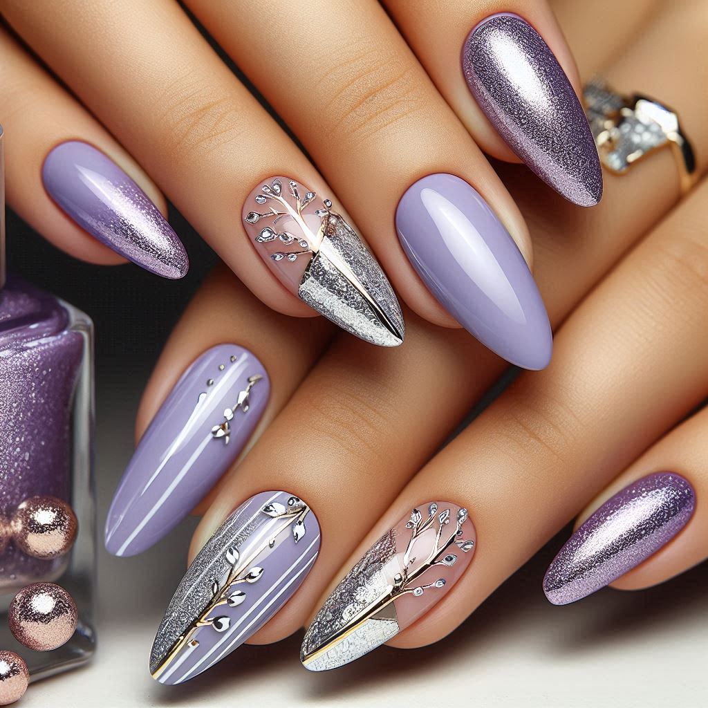 Lilac and Silver Nail Designs 