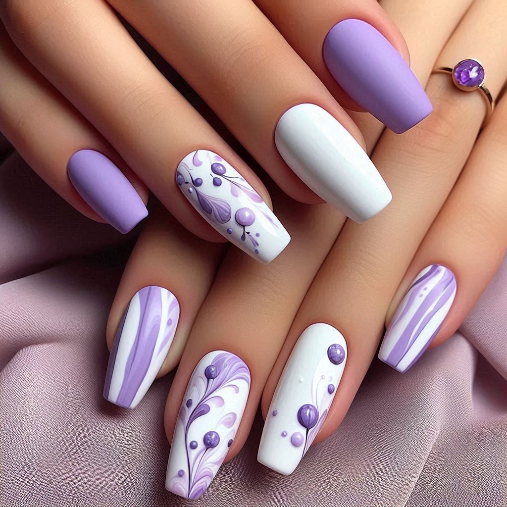 Lilac and White Nail Designs