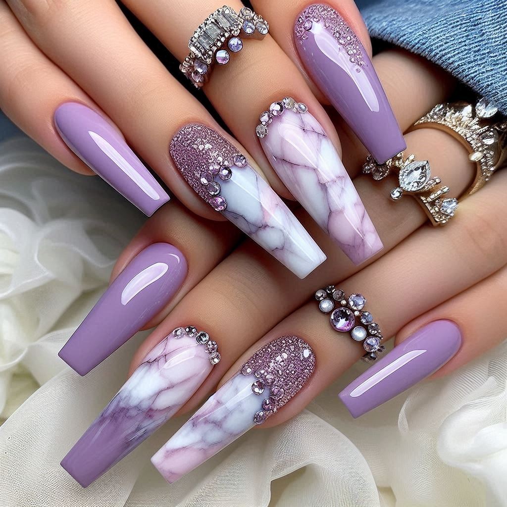 Lilac Coffin Nail Designs