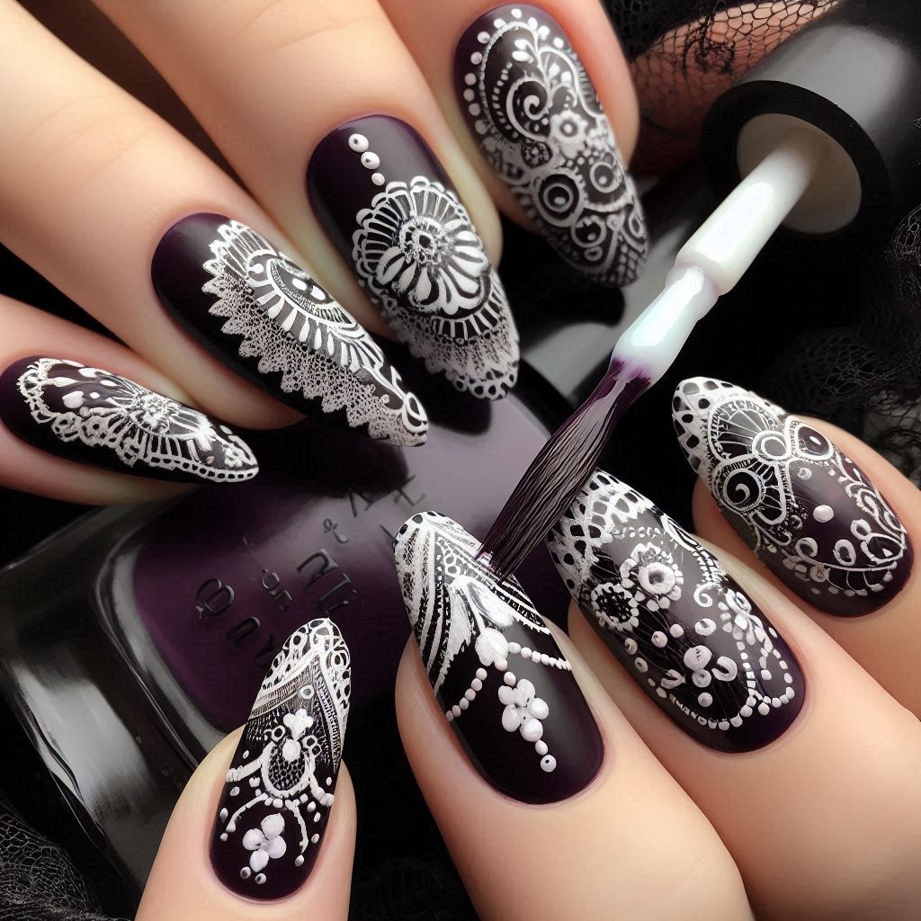 purple and white gothic nail art