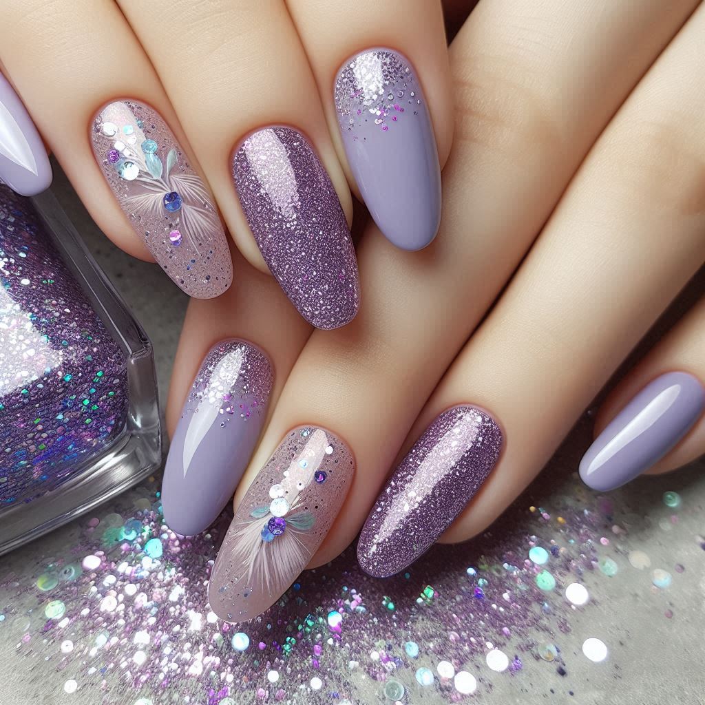 light purple glitter nail designs