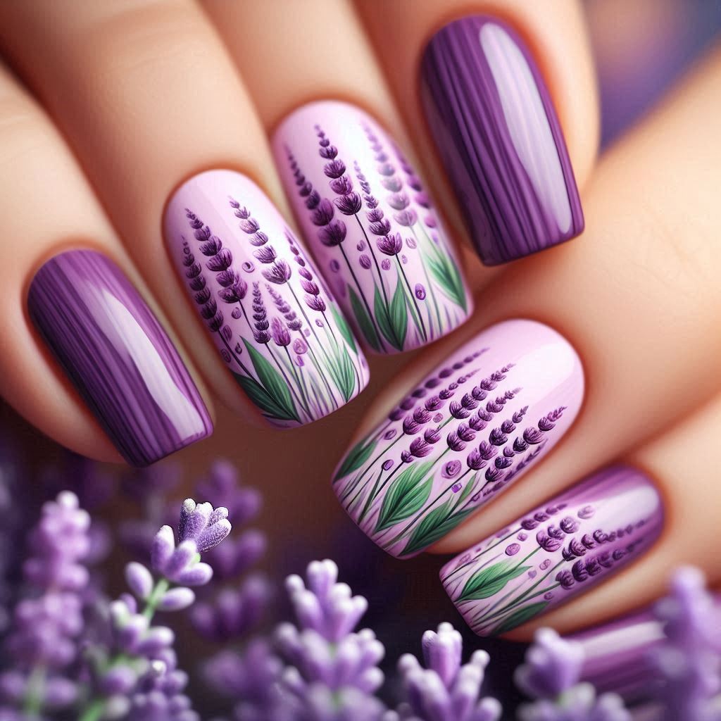 purple lavender nail design