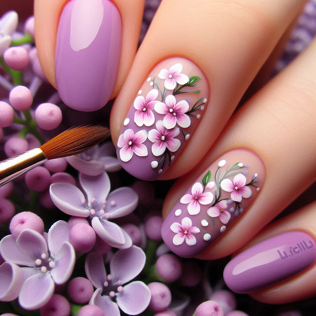 Lilac Flower Nail Designs