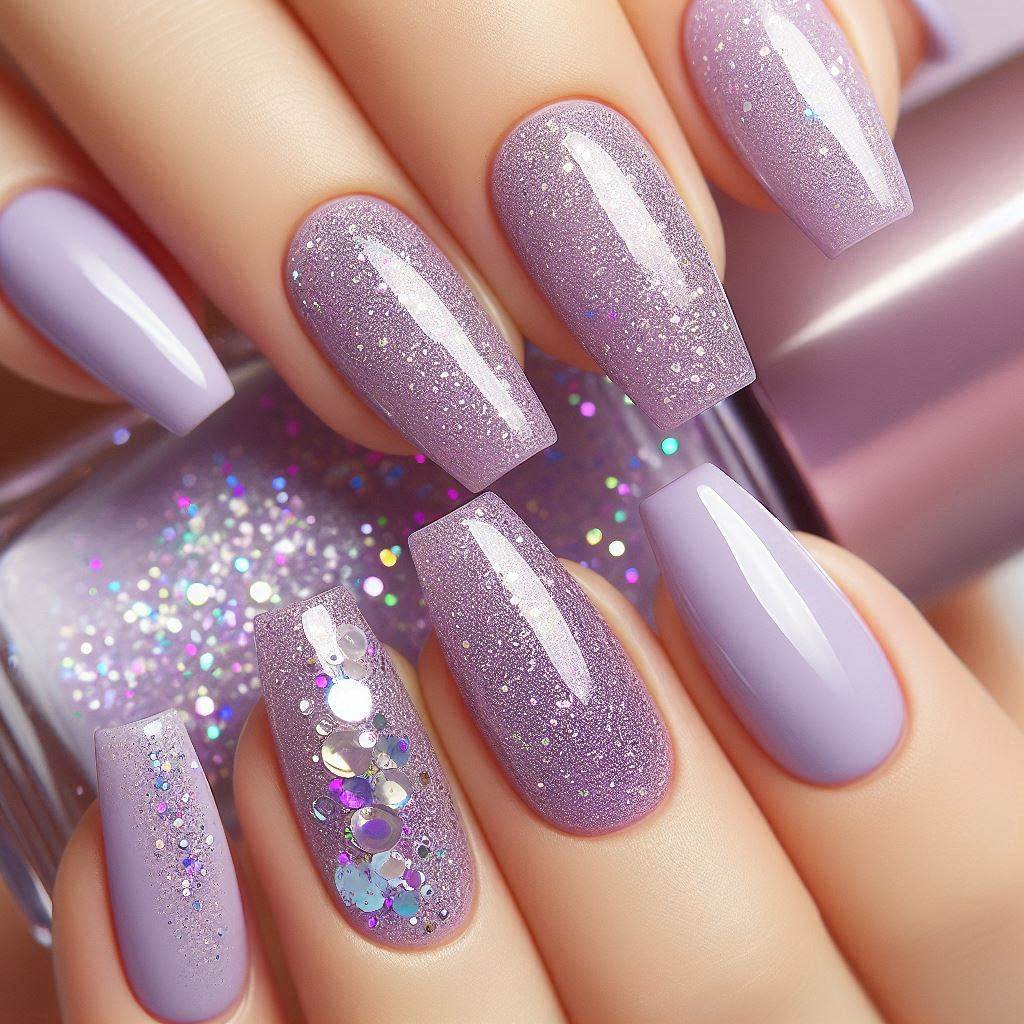 light purple glitter nail art