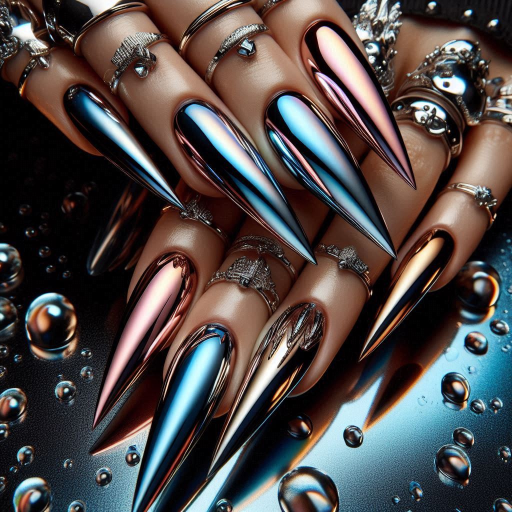 chrome metallic stiletto nails