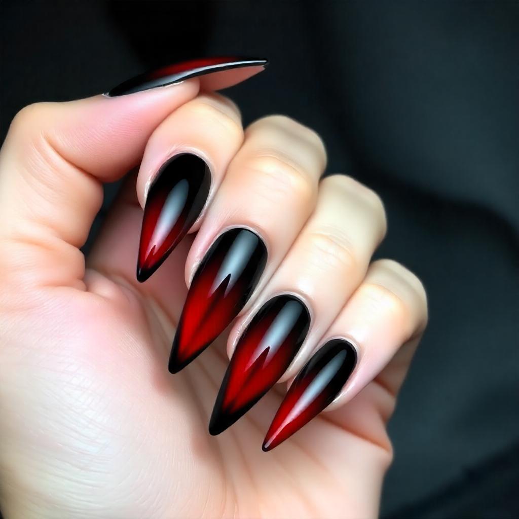 black and red gothic nail art