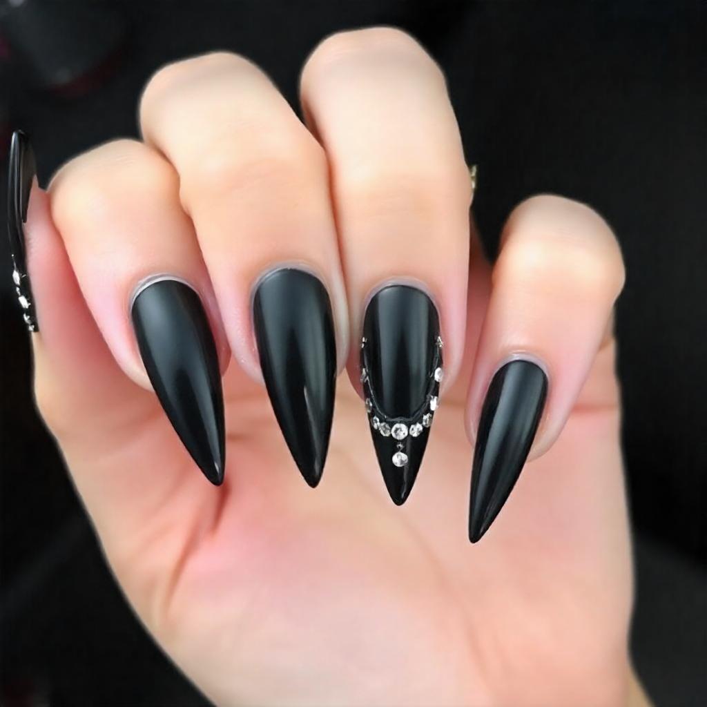 black edgy stiletto nail designs