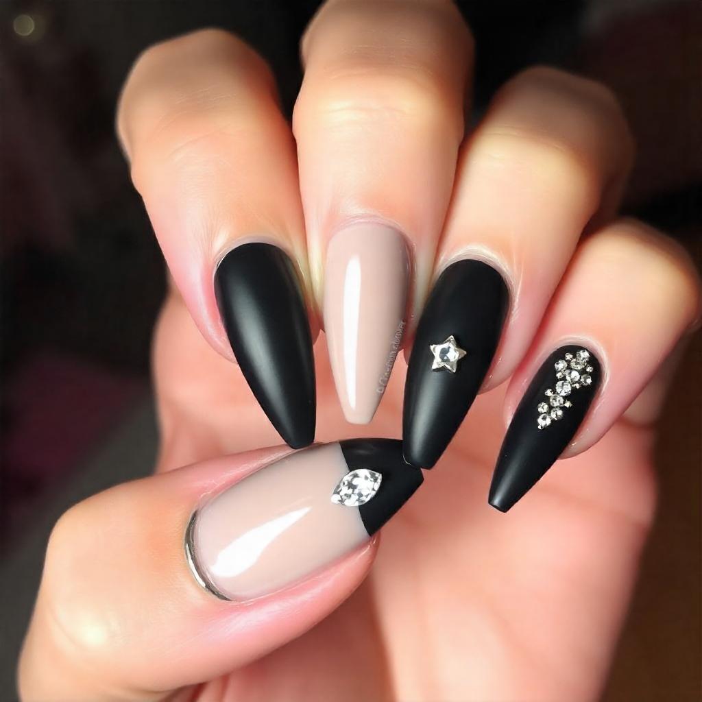 rhinestone edgy stiletto nail designs