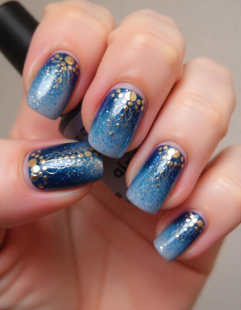 Baby Blue and Gold Nail Designs