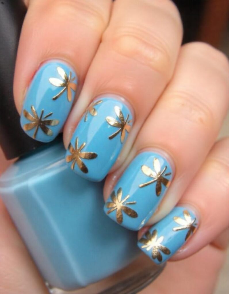 Blue and Gold Dragonfly Nail Designs