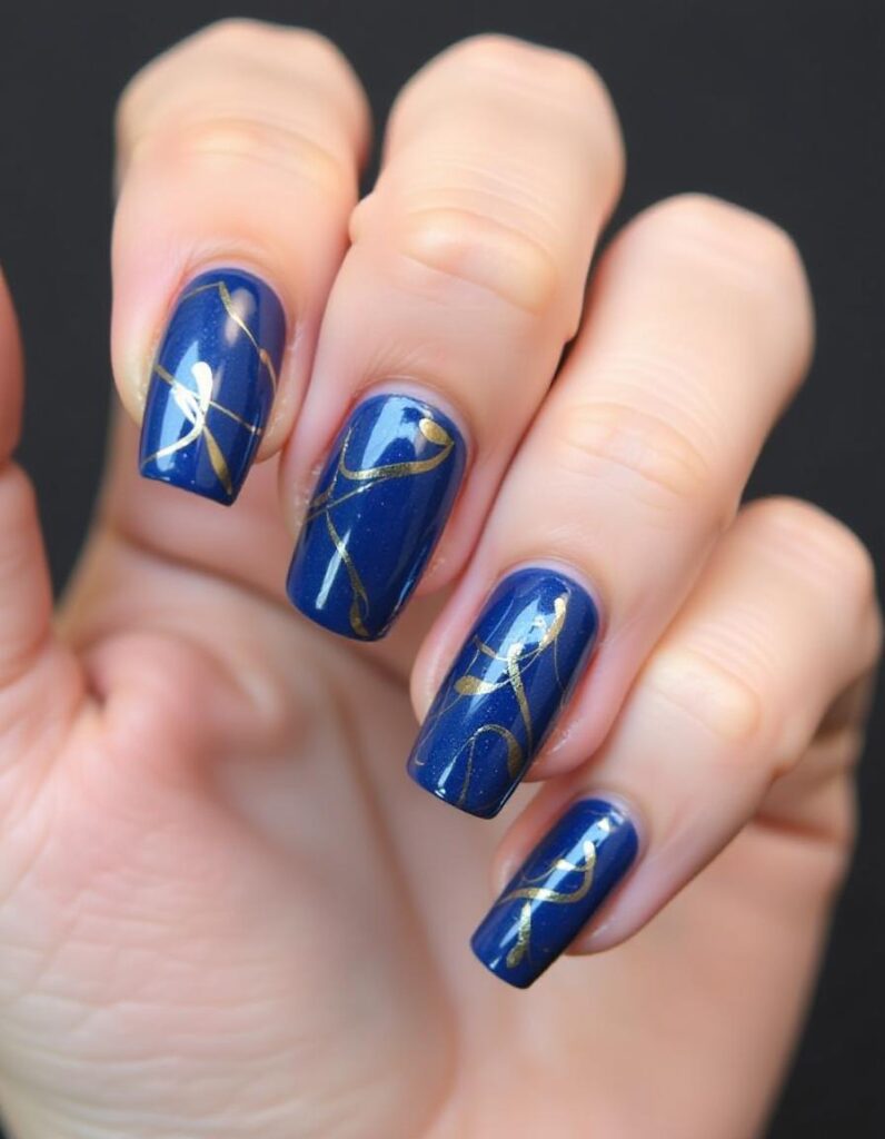 Blue and Gold Gel Nail Designs