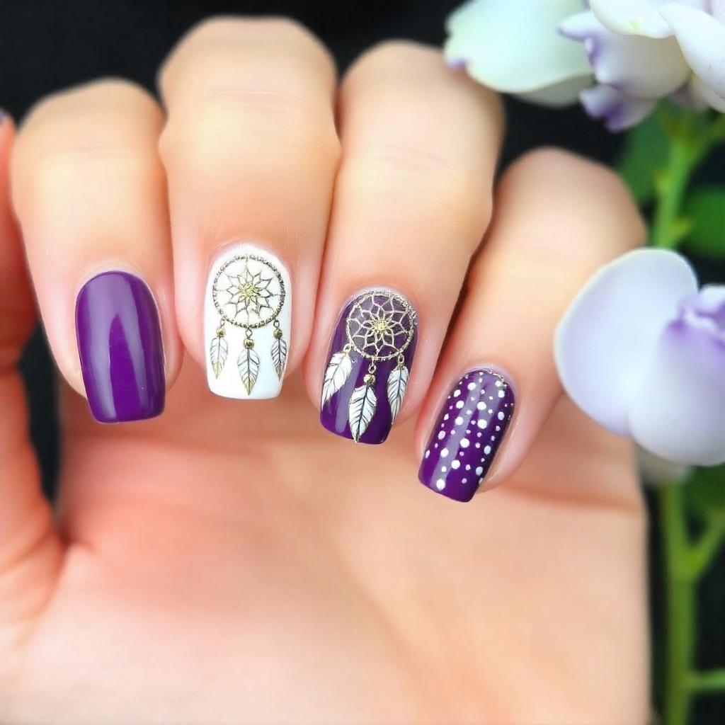 purple Dreamcatcher nail art