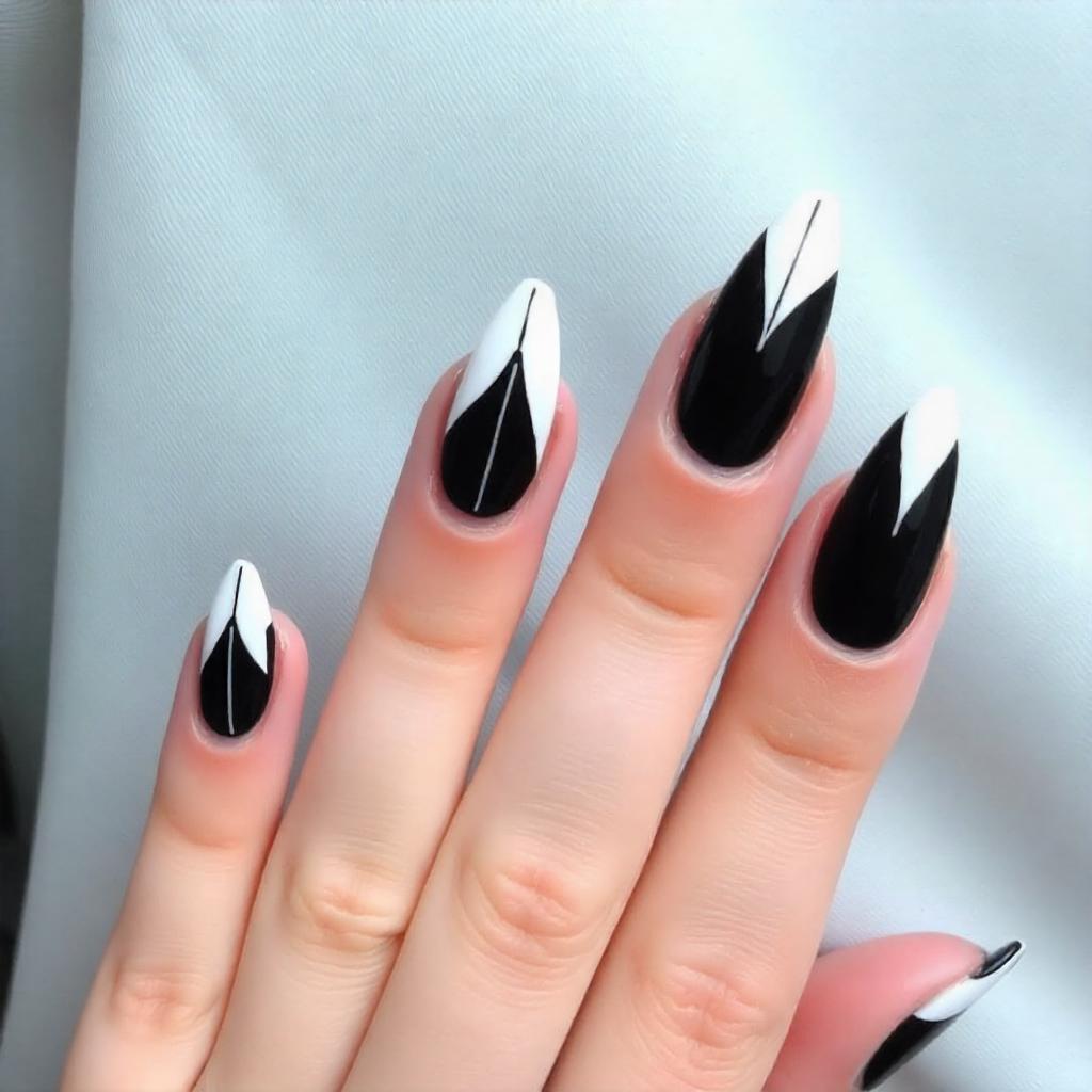 white and black geometric nail designs