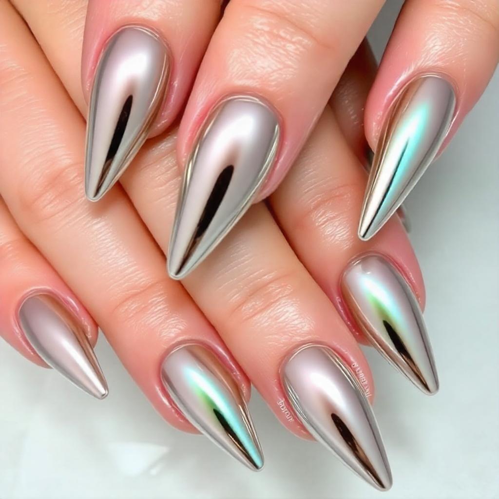 silver metallic nail design