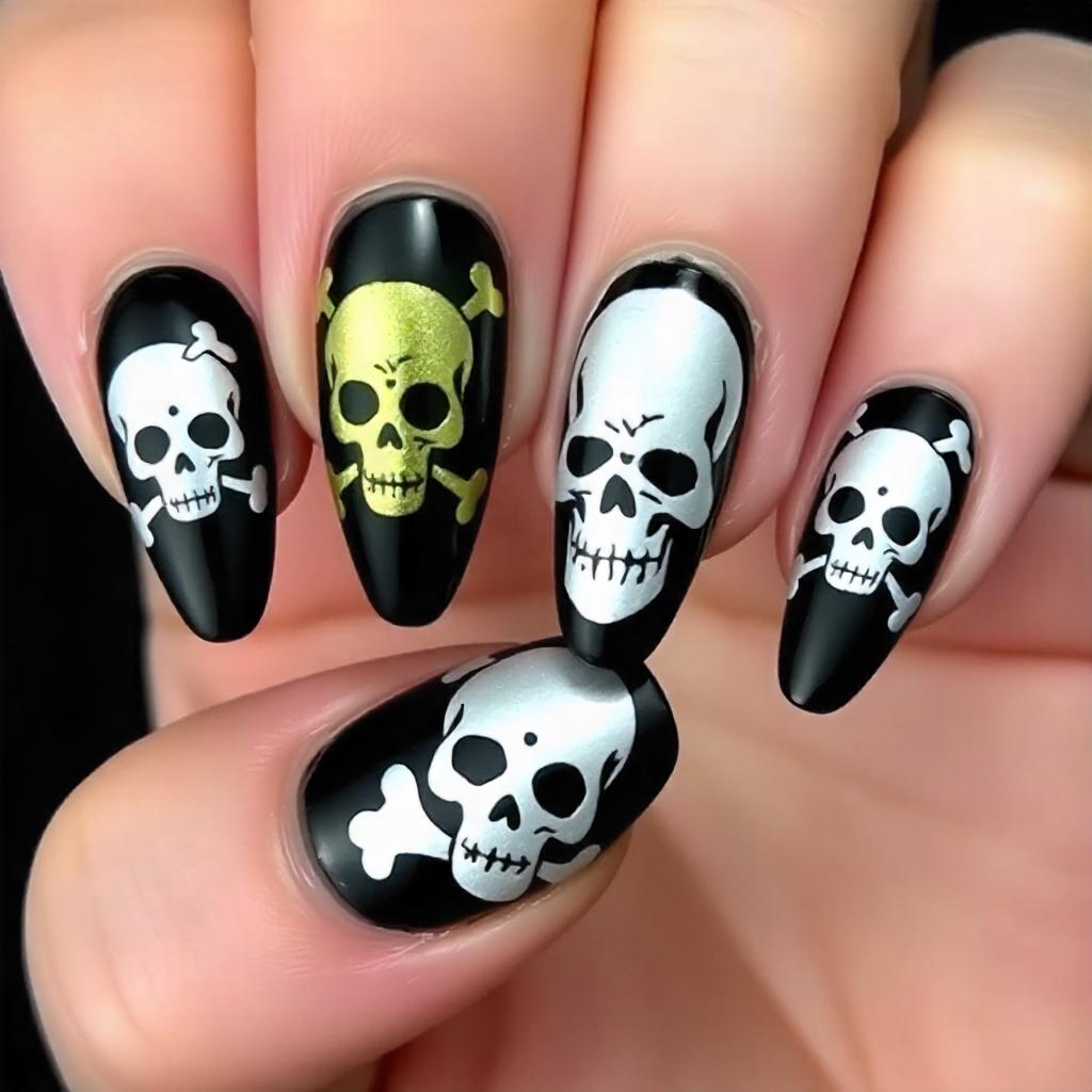 skull and cross bones nail designs