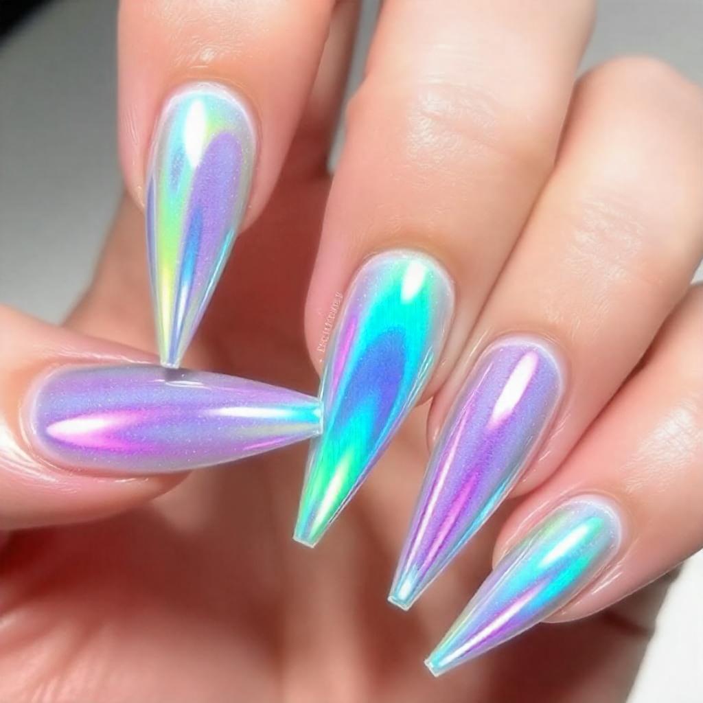 holographic edgy stiletto nail designs