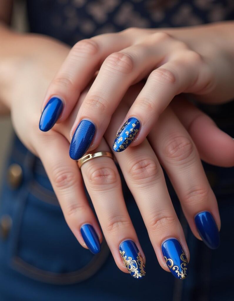 Royal Blue and Gold Nail Designs