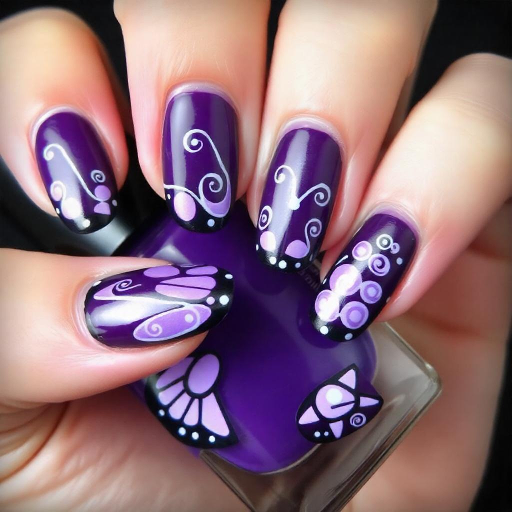 butterfly wings dark purple nail designs