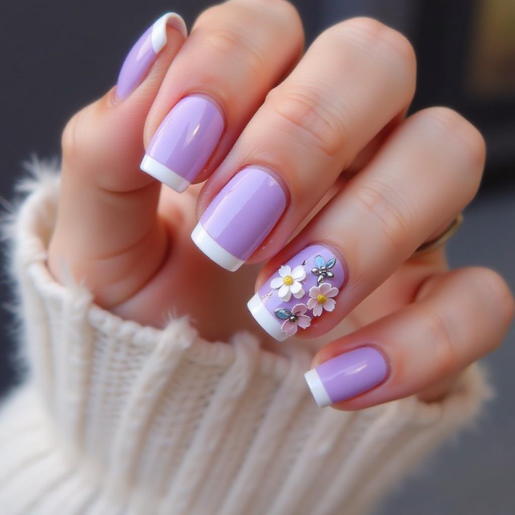 Lilac Flower Nail Designs