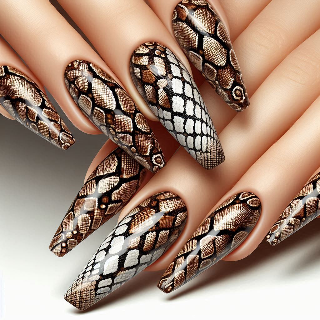 snake skin pattern edgy stiletto nail designs