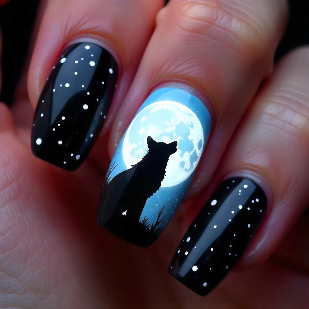 Coyote Howl Moon nail art