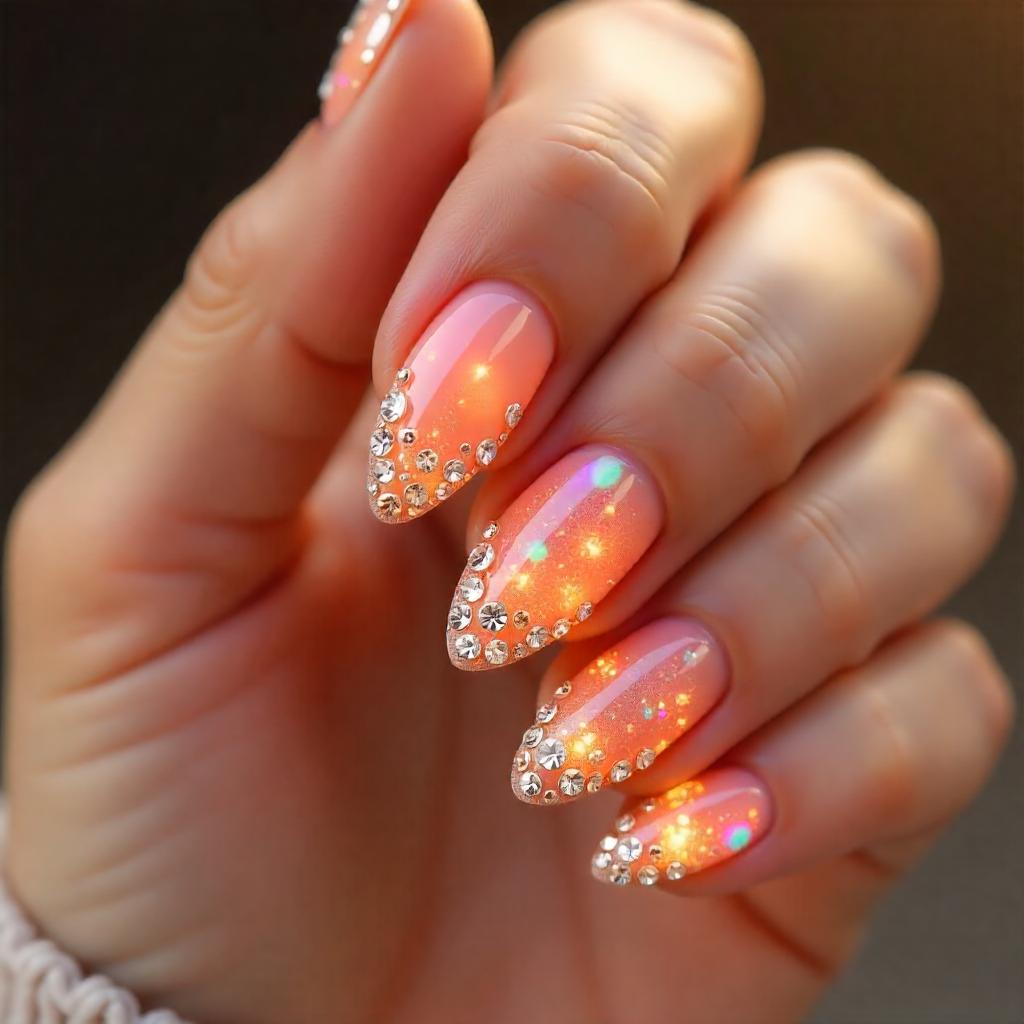 Curved Rhinestone nails