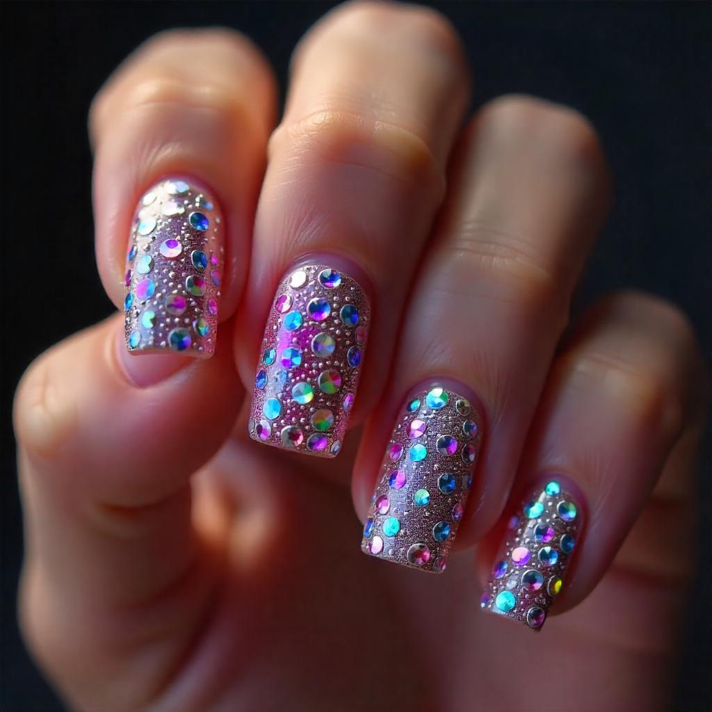 Geometric Rhinestone Square Nails 