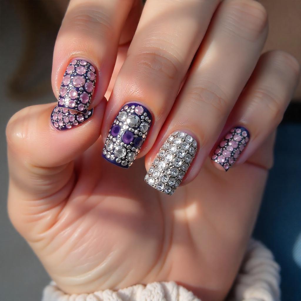 Geometric Rhinestone Square Nails 