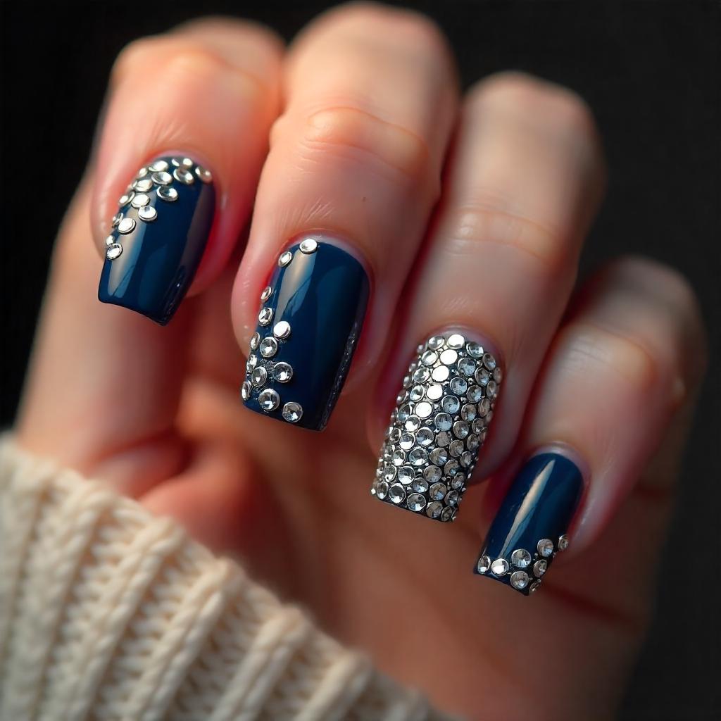 Geometric Rhinestone Square Nails 