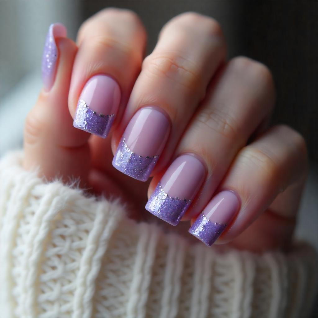 Lavender Glitter French Tips