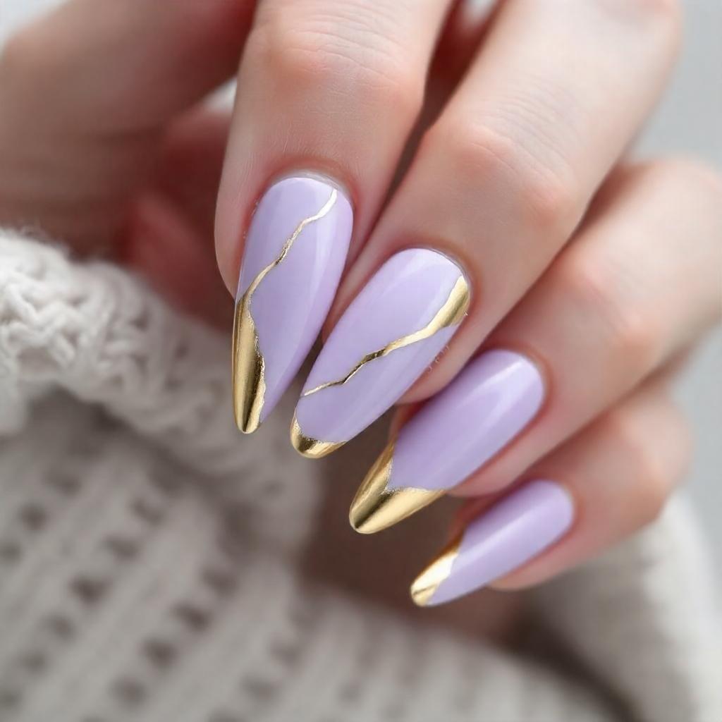 Lavender Nails with Gold Foil