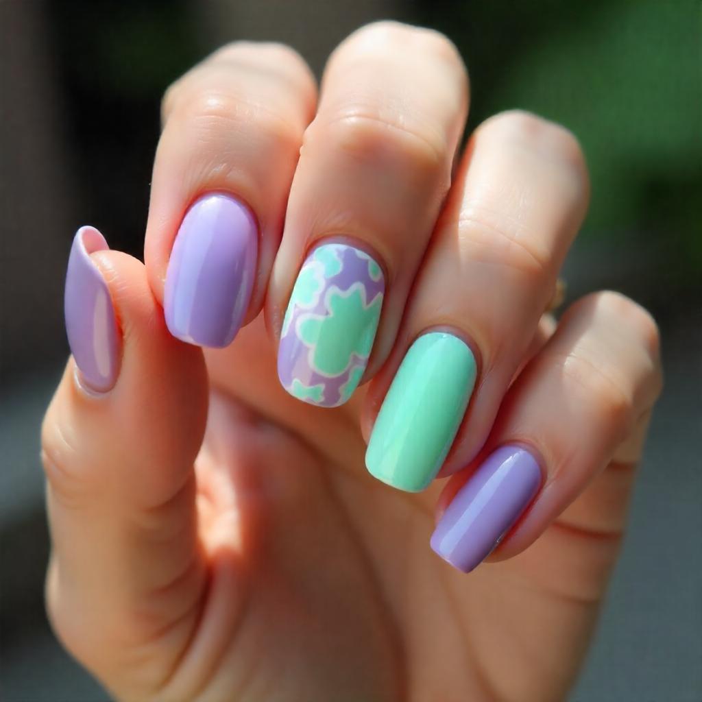 Lavender and Mint Green Mix nails 