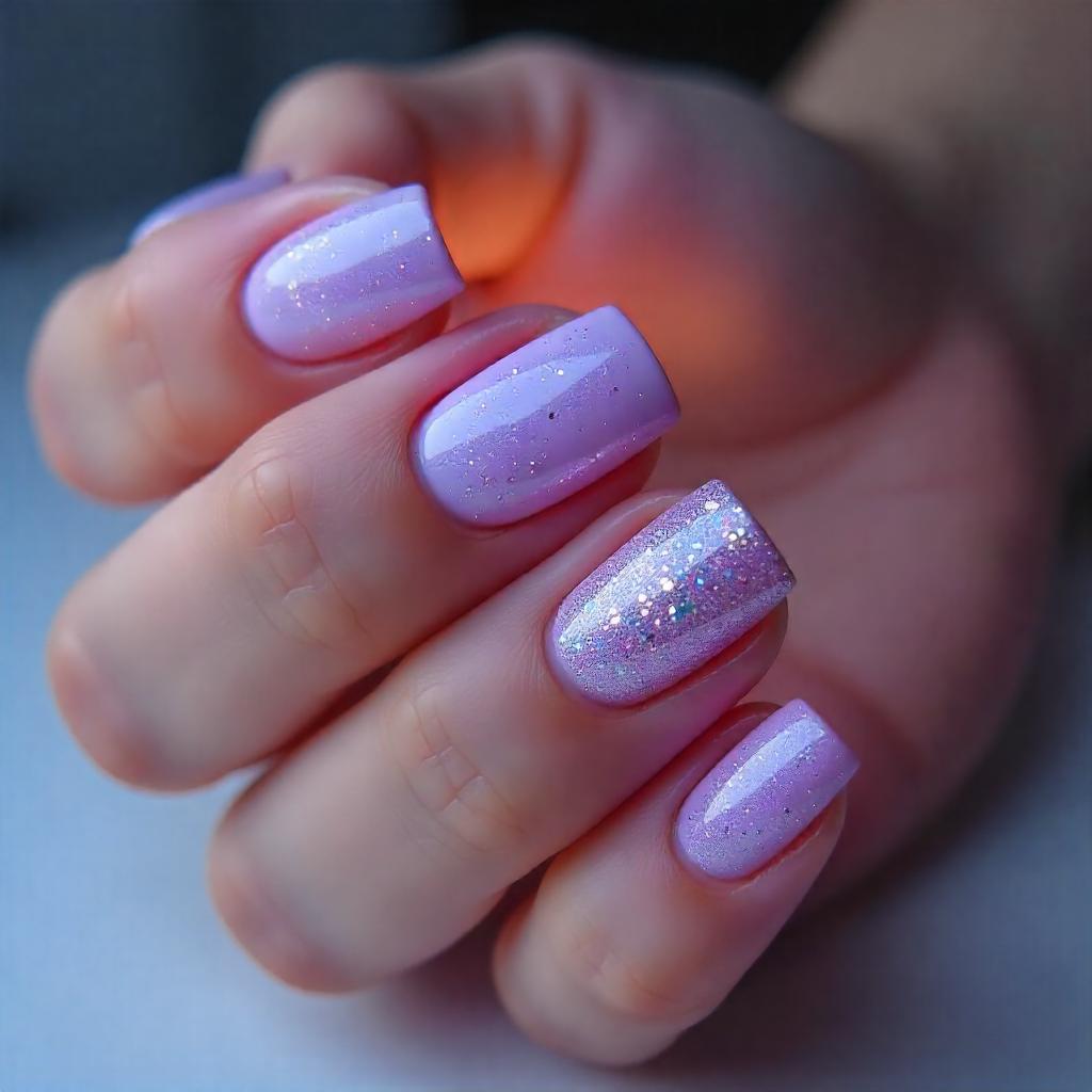 Light Lavender Glitter Nails
