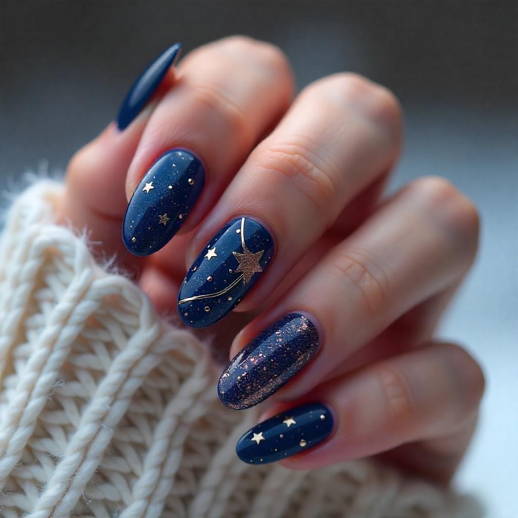 Rose gold with Navy Blue nails