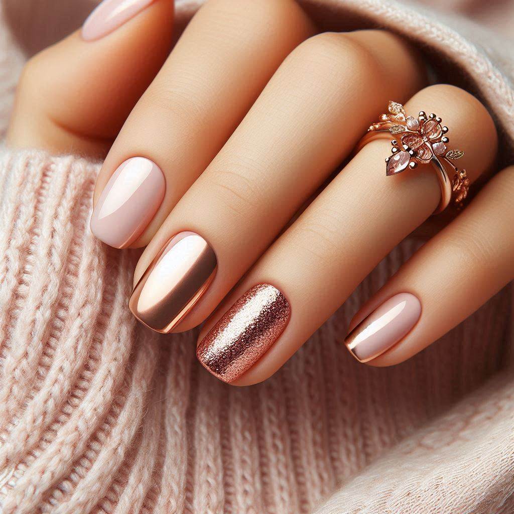 Single Rose Gold Accent Nail