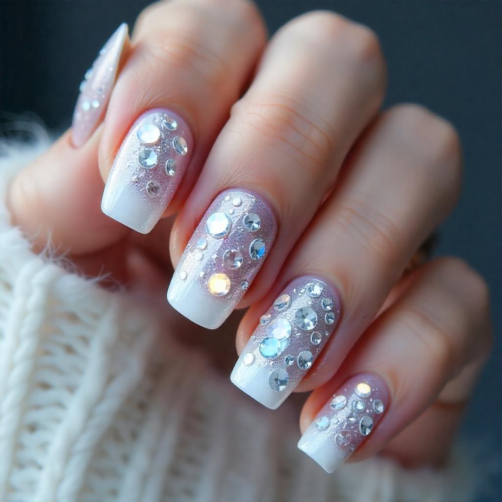 Winter Wonderland Rhinestone Nail Design